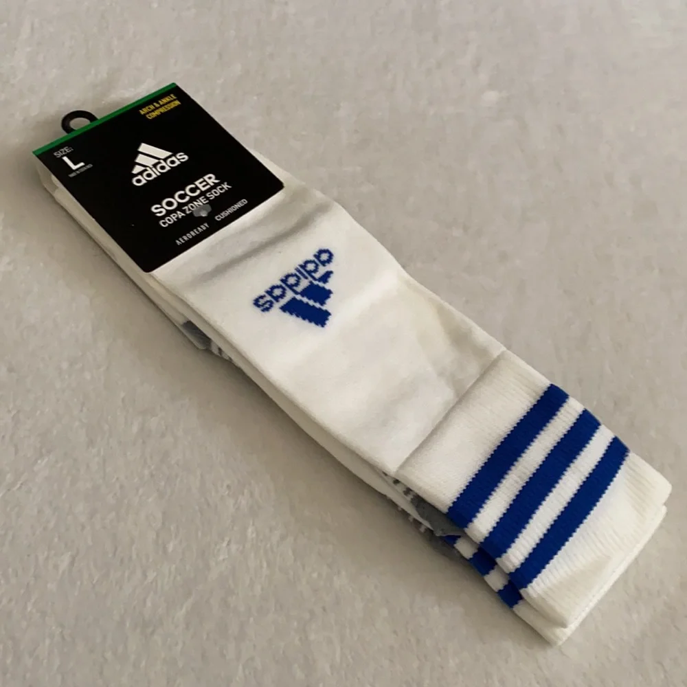 {NWT} Adidas | Copa Zone Cushion IV Over The Calf Soccer Socks White/Blue (L)